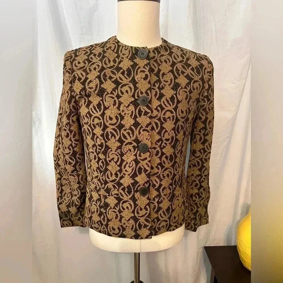 Rena Rowan Blazer. Black/Gold. Button Down. SZ 6. Dressy. Shoulder Pads. Lined. - Picture 1 of 7